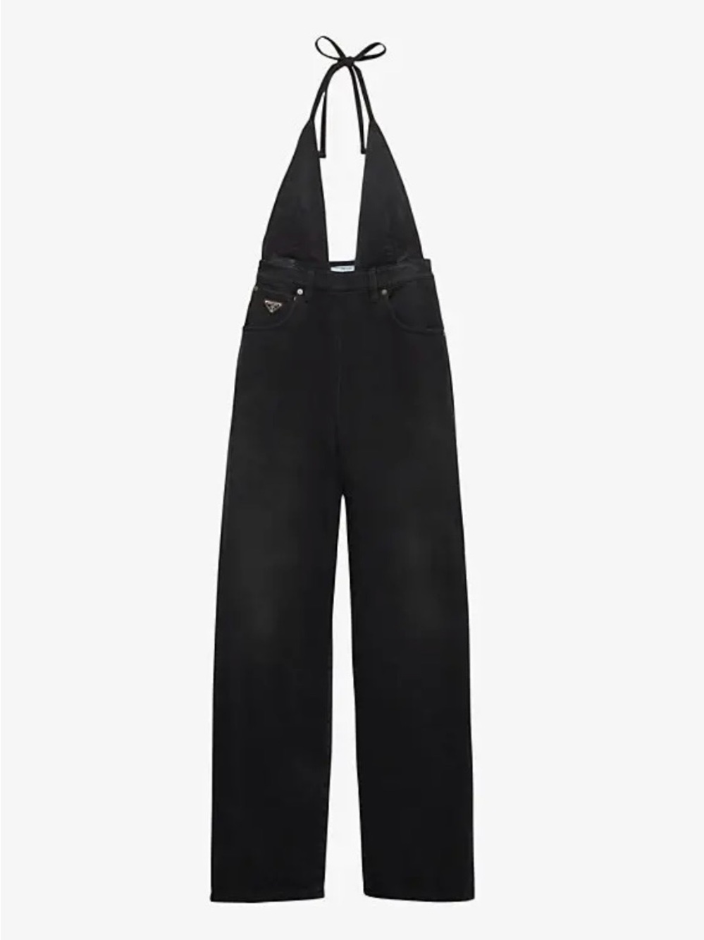 Prada Black Halter Denim Overalls